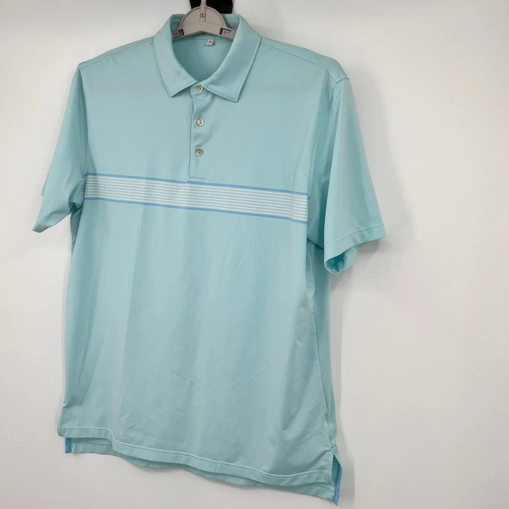 Peter Millar Summer Comfort Polo Shirt Mens Large Blue Striped Golf Performance